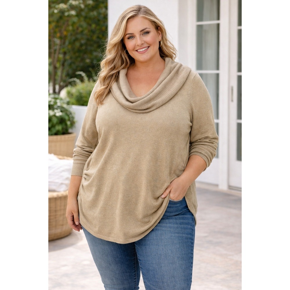 United‎ States Sweaters Gold Shimmer Cowl Neck Ruched Tunic Top 3X Plus  Holiday